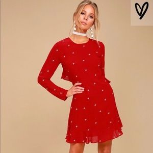Lulu’s Counting Constellations Red Backless Dress